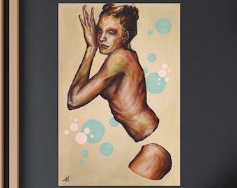 Impresión en lienzo de retrato femenino a partir de una obra original reinterpretada digitalmente (Bellas Artes con técnica mixta)