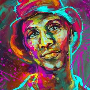 Man Painting Portrait Black Man ORIGINAL ART Colorful Canvas Print Ready-to-Hang Wall Art for Bedroom Living Room Hallway Wall Decor Gift