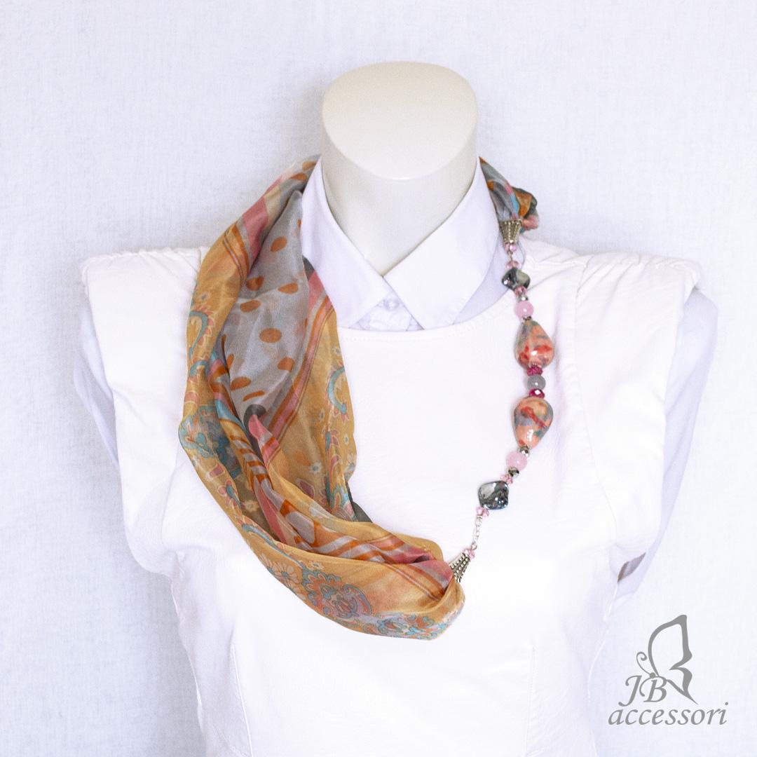 Bestshe Sciarpa Lunga In Raso Effetto Seta 100x180cm, Floreale Grigio E Oro, Elegante E Leggera, Regalo Donna - 4