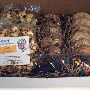 Gourmet Goodie Sampler: Caramel Popcorn, Brownies & Cookies Treat Box