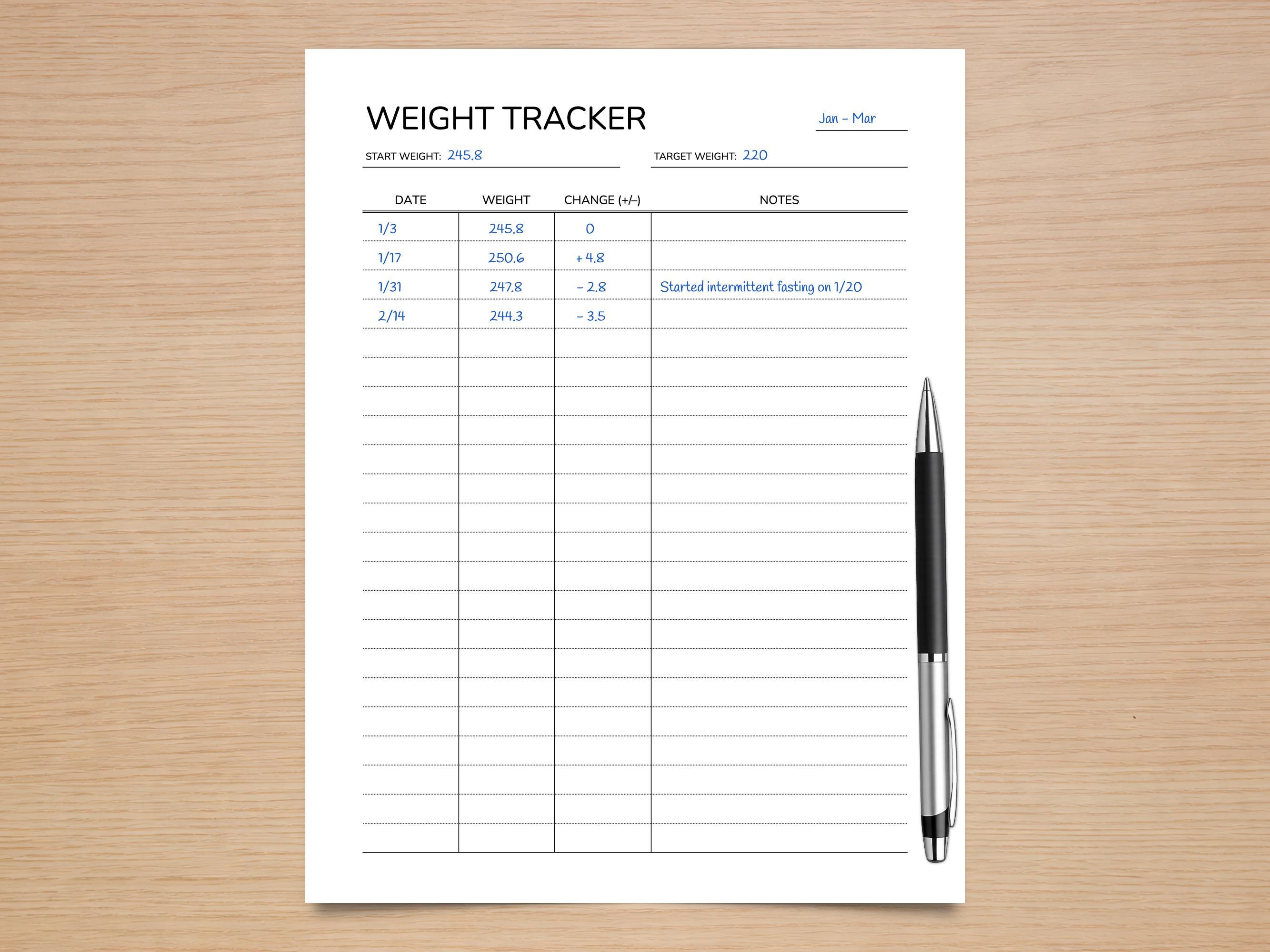 Weight Loss Tracker Printable: Minimalist Weight Log (Instant PDF Download, 5 Sizes)
