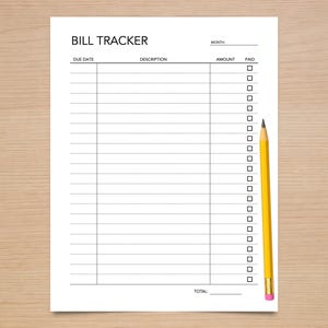 Seguimiento de facturas mensuales imprimible: Lista de verificación de pagos minimalista (Descarga en PDF, 5 tamaños)