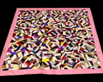 Antique Silk Patchwork Handmade Crazy Quilt 62"x62"