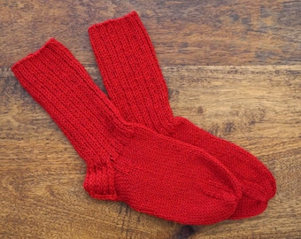 Red 100% Wool 8.5" Heel-toe Knitted Boot Socks - Women / Youth