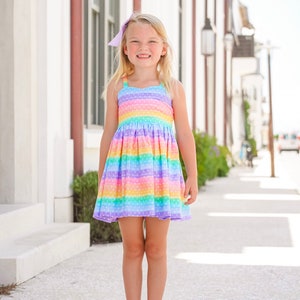 Malibu Rainbow Dress Girls Tie Back Dress Rainbow Birthday DressGirls Rainbow OutfitGirls SundressBaby Girl DressSize 12 Month 14yrs image 9