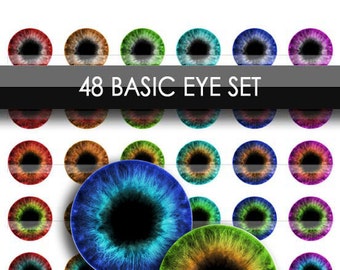 Collage Sheet - Digital Download - Basic set of 48 Different Human Eye Balls - 1 Inch Circle Round