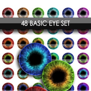 Collage Sheet - Digital Download - Basic set of 48 Different Human Eye Balls - 1 Inch Circle Round