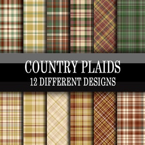 Scrapbook Paper - Téléchargement numérique - Country Plaids - dessins imprimables marron, beige, orange, jaune, vert - Scrapbooking Paper Pack