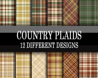 Scrapbook Paper - Digital Download - Country Plaids - brown, tan, orange, yellow, green printable designs - Scrapbooking Paper Pack