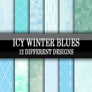 Scrapbook Paper - Digital Download - Icy Ice Blue Christmas Holiday Printable Scrapbooking Papers - White, Blue, Frost - 12 x 12 Inch Sheets
