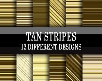 Scrapbook Paper - Digital Download - Stripes Printable Scrapbooking Papers - Brown Tan - Instant Download 12 x 12 Inch Sheets