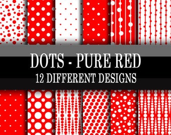Scrapbooking Paper Basics - Polka Dot Patterns - Pure Red - 12 Different Patterns Designs - Digital Download 12 x 12 Inch Sheets