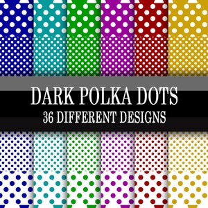 Value Pack - 36 Different Classic Polka Dot Pattern Printable Scrapbooking Papers - Dark Shades - Digital Download 12 x 12 Inch Sheets