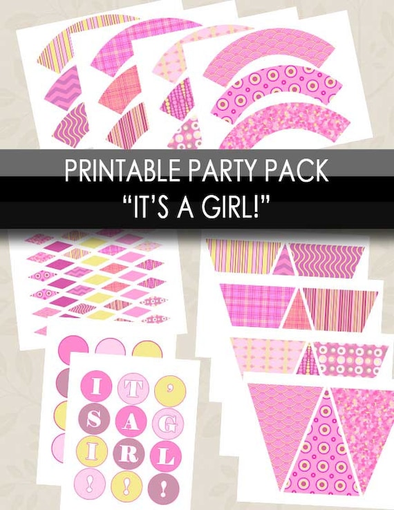 Its A Girl Printable Party Pack Newborn Pinks Digital | Etsy