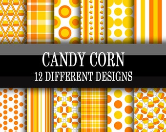 Scrapbook Paper - Digital Download - Candy Corn - Yellow, orange, white geometric design printable paper - Great for Fall or Halloween