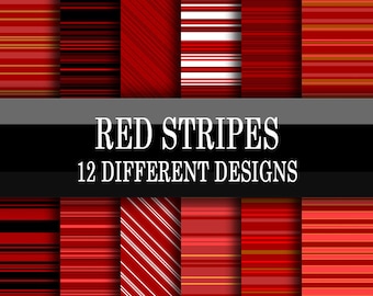 Scrapbook Paper - Digital Download - Red Stripes - Red, maroon, black, white stripe patterns - Printable pages