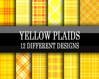 Scrapbook Paper - Digital Download - Yellow Plaid Printable Scrapbooking Papers - Yellow - Digital Download 12 x 12 Inch Sheets