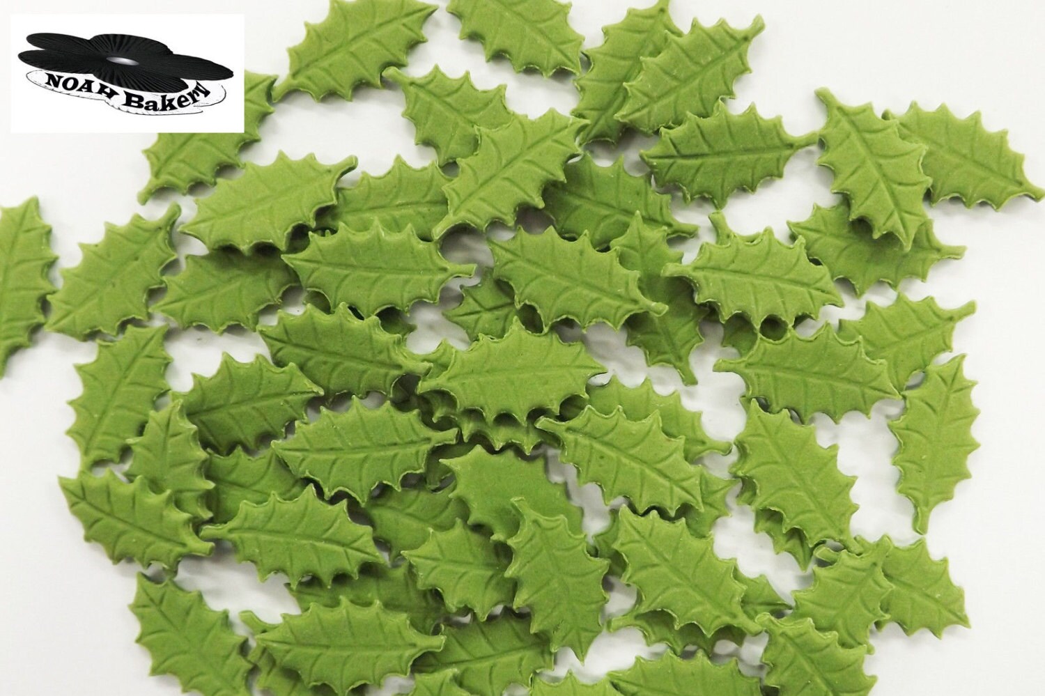 60 edible Holly sugar Green leaves cake cupcake toppers