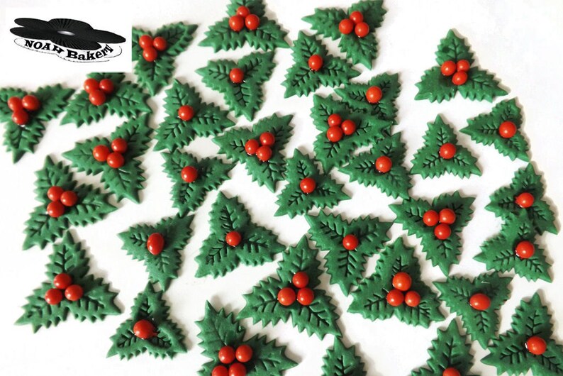 Edible Holly Leaves with Sugar Red Berries cake wedding Etsy
