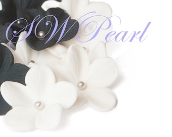 Sugar Flowers Set With Silver Balls Edible Cake Cupcake Toppers Wedding, Birthday, Christening