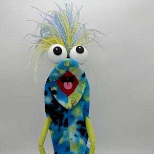 Hand Puppet with 1 feather plume. Child size. (no hand rods)  |  Professional Hand Puppet. Monster Puppets for kids, adults, & professionals
