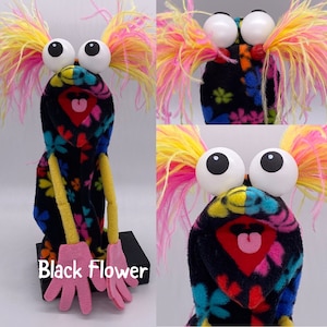 Hand Puppet with 2 feather plumes. Child size. (no hand rods)  |  Professional Hand Puppet. Monster Puppets for kids, adults, professionals