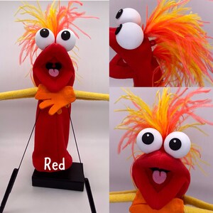 Puppet, hand and rod, with 3 feather plumes and 2 hand rods. Adult size.  |  Professional Hand Puppet. Monster Puppets Adults, professionals