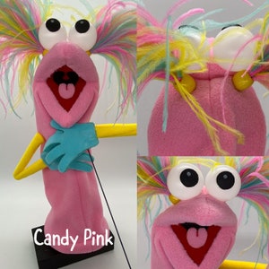 Puppet, hand and rod, with 2 feather plumes and 1 hand rod. Adult size. Professional Hand Puppet. Monster Puppets Adults & professionals Candy Pink