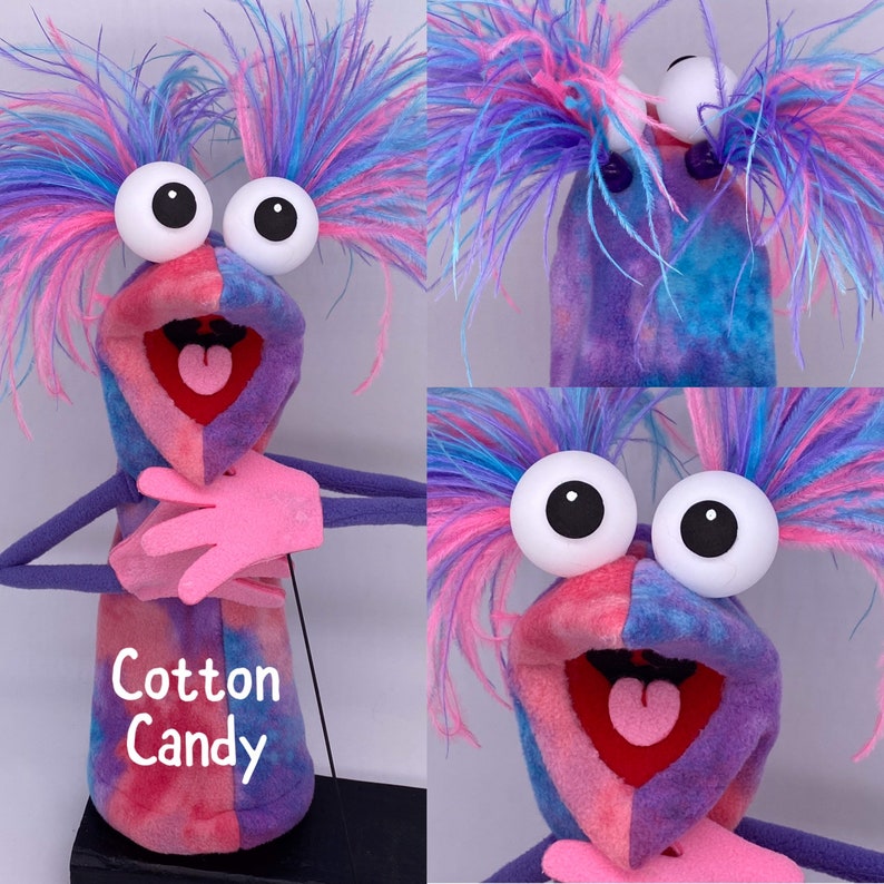 Puppet, hand and rod, with 2 feather plumes and 1 hand rod. Adult size. Professional Hand Puppet. Monster Puppets Adults & professionals Cotton Candy