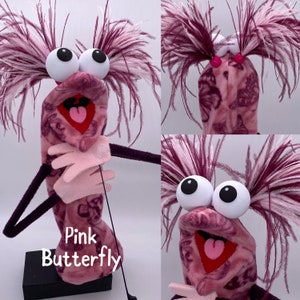 Puppet, hand and rod, with 2 feather plumes and 1 hand rod. Adult size. Professional Hand Puppet. Monster Puppets Adults & professionals Pink Butterfly