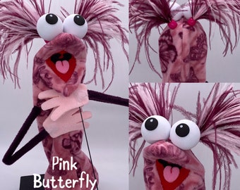 Puppet, hand and rod, with 2 feather plumes and 1 hand rod. Adult size.  |  Professional Hand Puppet. Monster Puppets Adults & professionals