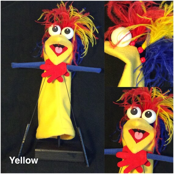 Puppet hand and rod with 3 feather plumes and 2 hand rods. Etsy