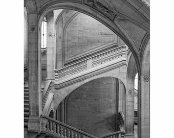 Louvre Museum in Paris Photography, French Black and White Fine Art Photograph, Home Decor, Wall Art  - Stairs in the Louvre (Vertical)