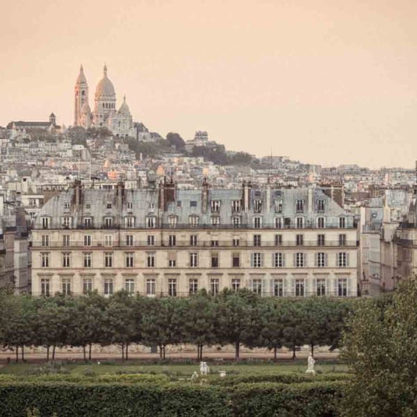 Paris Photography, France, Montmartre, Architecture, Pastels, Hilltop, Sunset, Wall Art, Home Decor, Vintage - Sacre' Coeur at Sunset