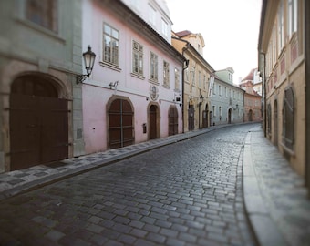 Cobblestone Street in Lesser Town Prague Photography, Pink, Green, Blue, Beige, Yellow, Doorways, Wall Art, Home Decor, - Prague in Pastels