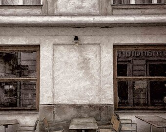 Vienna Austria Street Cafe Tables Earth Tone Photograph :Table for Three