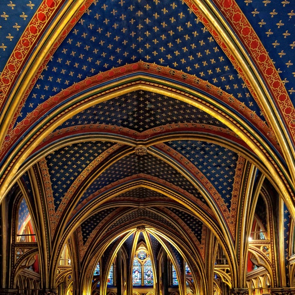 Sainte-Chapelle Lower Chapel in Paris Photograph, France,  Ceiling, Blue, Gold, Wall Art, Home Decor, Colorful - Arches of Gold 1