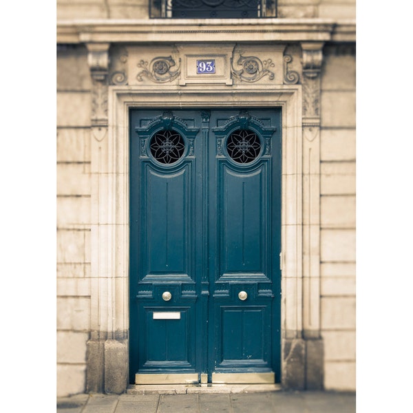 Teal Blue and Beige Door in Paris Photograph, Ornate Doorway on Parisian Street, Wall Art, Home Decor, Photography : Teal Door in Paris -D