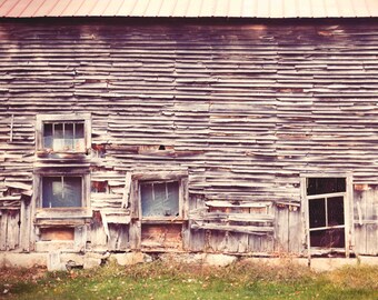 Vermont Rustic Farmhouse Photograph, Rural Vermont Art, Windows, Wood, Brown, Texture, Weathered, Wall Art Print - Tattered and Beautiful