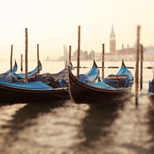 Venice Italy Gondola Photography, Italian Fine Art Photograph, Water, Boats, Wall Art, Home Decor, Vintage, Blue Gondolas of San Giorgio image 2