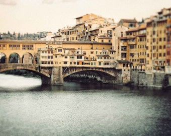Florence Italy Ponte Vecchio Bridge Photograph, Arno River in Italy, Wall Art, Italian, Vintage Tuscany, Europe - Medieval Ponte Vecchio