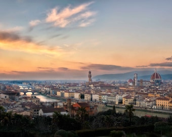 Florence Italy at Sunset Photography, Piazzale Michelangelo Overlook Photograph, Arno River, Wall Art, Home Decor- Florence Fantasy