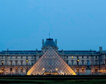 Louvre in Paris at Dusk Photograph, Glass Pyramid Art Museum, Blue, Yellow, Paris France, Architecture, Lights, Gold - Louvre at Dusk