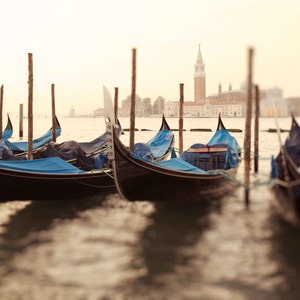 Venice Italy Gondola Photography, Italian Fine Art Photograph, Water, Boats, Wall Art, Home Decor, Vintage, Blue Gondolas of San Giorgio image 1