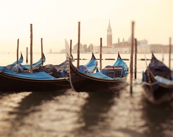 Venice Italy Gondola Photography, Italian Fine Art Photograph, Water, Boats, Wall Art, Home Decor, Vintage, Blue  - Gondolas of San Giorgio