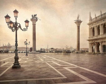 Piazza San Marco in Venice Italy at Sunrise Photograph, Earth Tones, Italian, Sunrise on Piazza San Marco