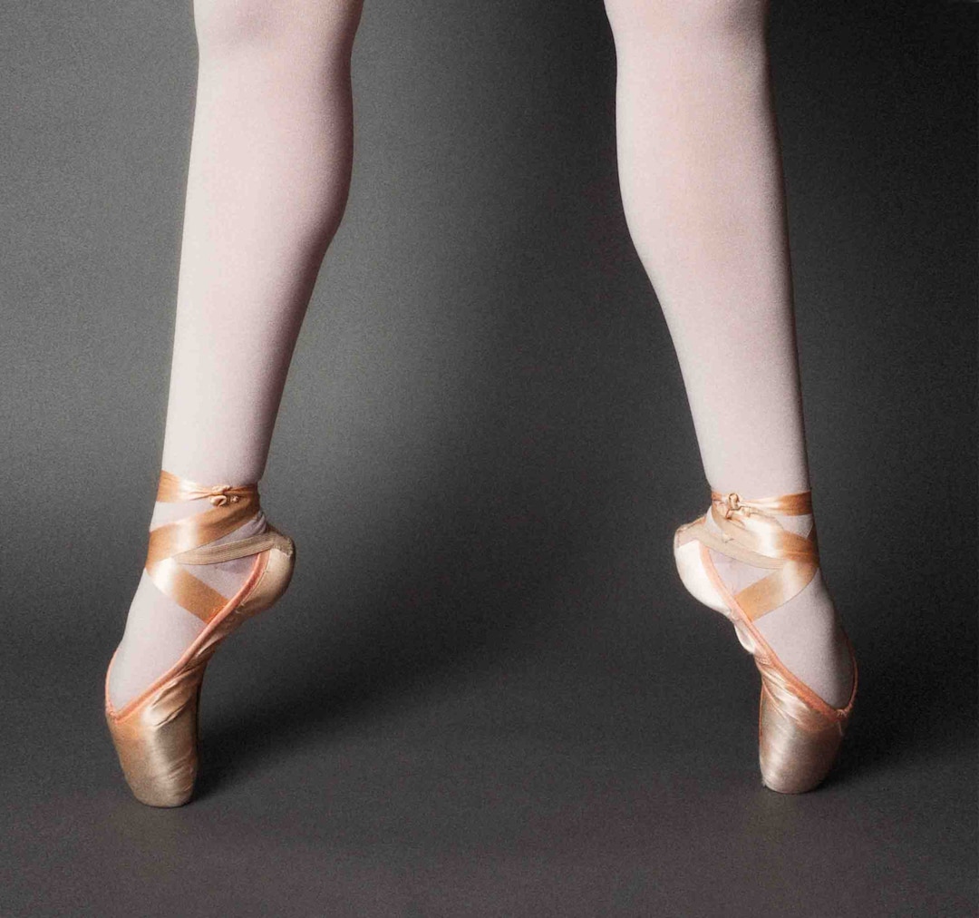 Ballet Photography, Dance, Pink Satin Pointe Shoes, Gray Background, Wall  Art, Home Decor, Ballerina on Pointe square 