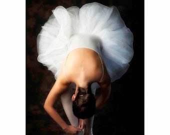 Ballet Dancer in White tutu and pink pointe shoes, Nutcracker Ballet Costume - Dancer's Pause (Vertical orientation see full image)