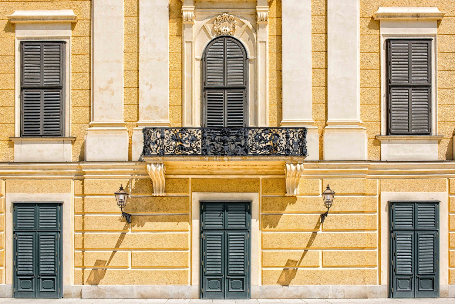 Schönbrunn Palace in Vienna Austria Green Doors and Windows Photograph, Habsburg Royalty, Yellow