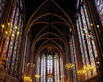 Paris Photography, France, Stained Glass, Gold, Light, Colorful, Sainte-Chapelle, Cathedral - The Jewel of Paris
